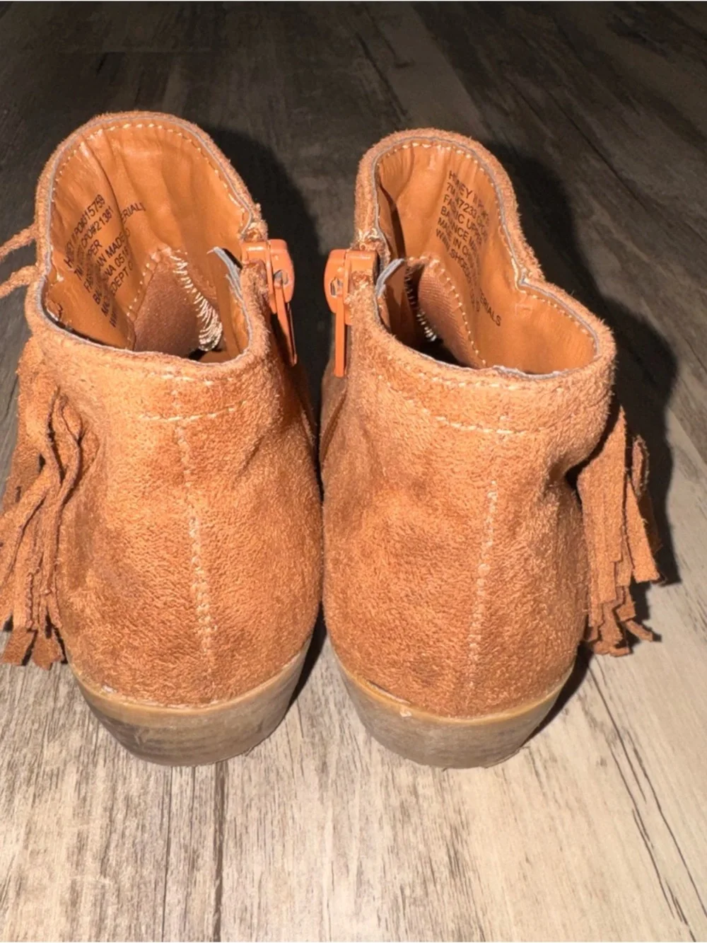 Rampage Kids Suede Fringe Ankle Booties- Cognac Brown